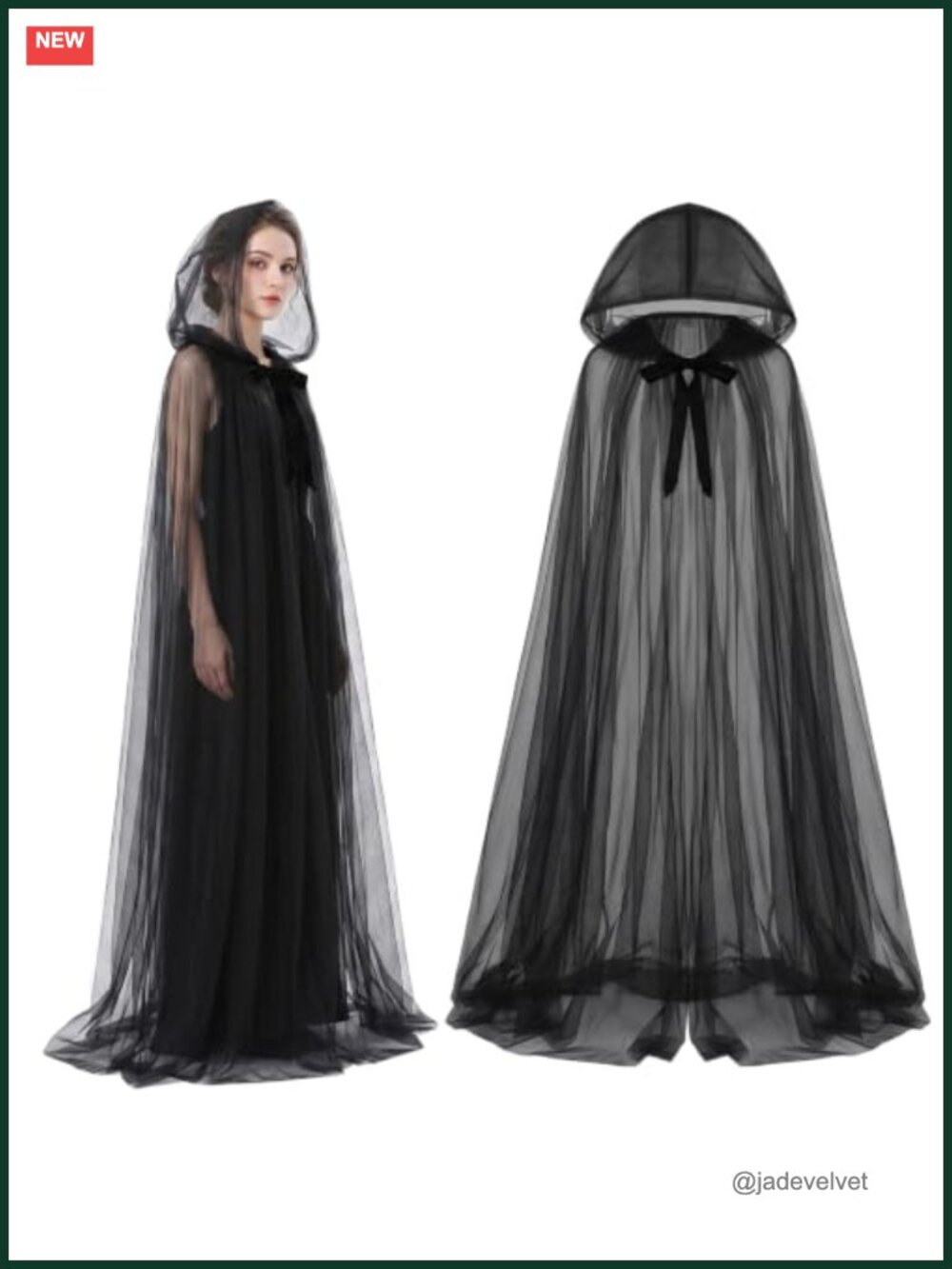 Halloween Gothic Witch Cape 3-Layer Chiffon Medieval Hooded Cloak